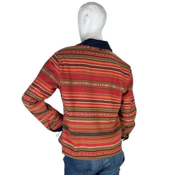 Coldwater Creek Red Orange Saltillo Style Striped Southwestern Jacket Size M - Picture 6 of 10